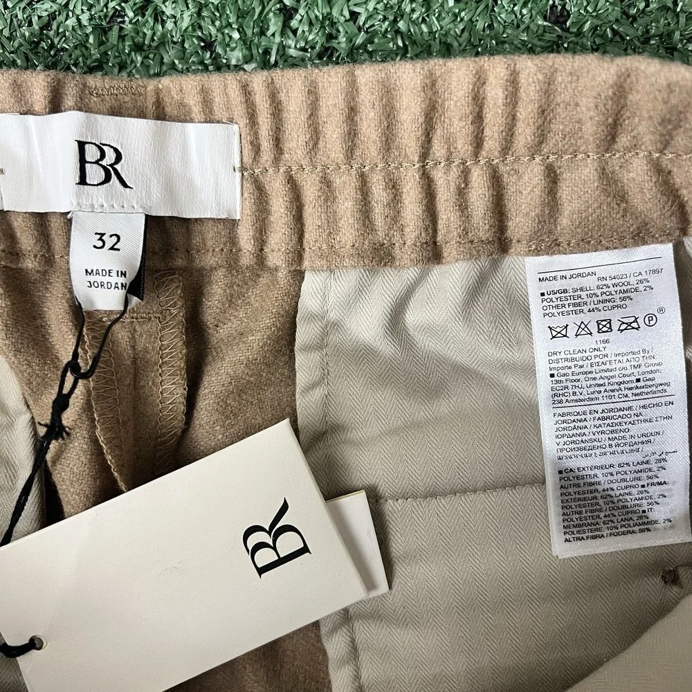 Banana Republic Elastic Waist Pants Mens 32 Camel Tan Wool Alfa Fi Italy New